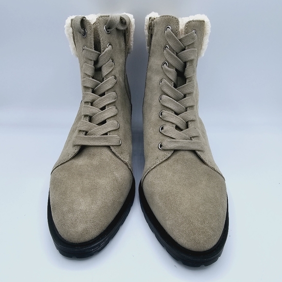 Lucky Brand Jacenia Olive Green Faux Shearling Leather Suede Booties size 8 - Picture 10 of 12